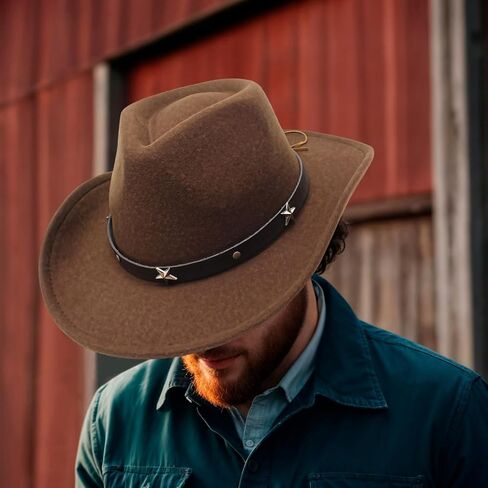 4 PCS Cowboy Hat, Wool Felt Western Cowboy Hat for Men and Women, Star Studded Brim, Versatile Style for Parties, Outdoor Activities, Available in Black, Beige, Khaki, Coffee in Saudi Arabia