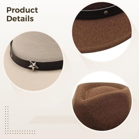 4 PCS Cowboy Hat, Wool Felt Western Cowboy Hat for Men and Women, Star Studded Brim, Versatile Style for Parties, Outdoor Activities, Available in Black, Beige, Khaki, Coffee in Saudi Arabia