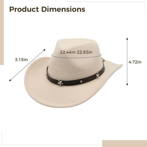 4 PCS Cowboy Hat, Wool Felt Western Cowboy Hat for Men and Women, Star Studded Brim, Versatile Style for Parties, Outdoor Activities, Available in Black, Beige, Khaki, Coffee in Saudi Arabia