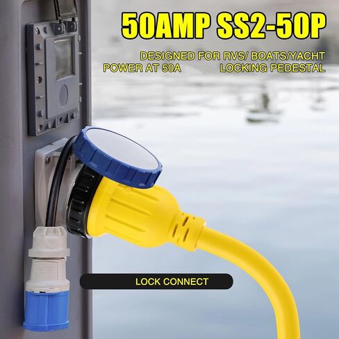 1.8FT Marine Shore Power Dogbone Adapter, Marine 50A SS2-50P to 30A L5-30R Female with Locking Ring, 50 Amp 125/250V to 30Amp L5-30R Marine Shore Power Pigtail Boat Adapter with Lock in Saudi Arabia