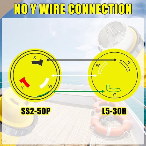 1.8FT Marine Shore Power Dogbone Adapter, Marine 50A SS2-50P to 30A L5-30R Female with Locking Ring, 50 Amp 125/250V to 30Amp L5-30R Marine Shore Power Pigtail Boat Adapter with Lock in Saudi Arabia