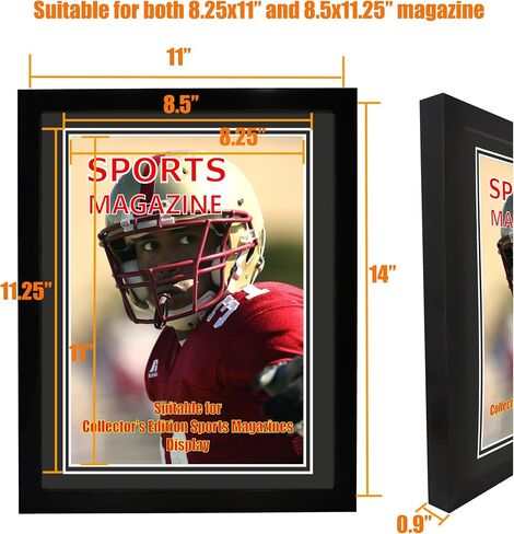 2 Pack Sports Magazine Frame Fits Measuring 8.5 x 11.25 or 8.25 x 11 Inch Magazine Display Frame with Installed Hangers and Double Black Core Matting Wall Hanging in Saudi Arabia
