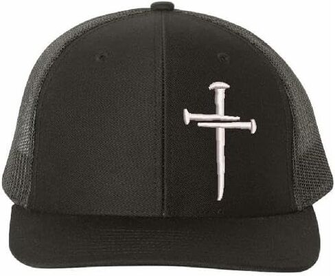 Christian Cross Baseball Cap, Religious 3 Nail Design, Navy AM350 Flag Brim HAT Jesus Christian Hat Choices Adjustable Hat and Free Decal. in Saudi Arabia