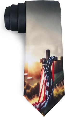 ASVP Shop Patriotic Cross Tie – American Flag on Wooden Cross at Sunset | USA Christian Necktie for Men | Religious Memorial Gift | Veteran, Church & 4th of July Wear in Saudi Arabia