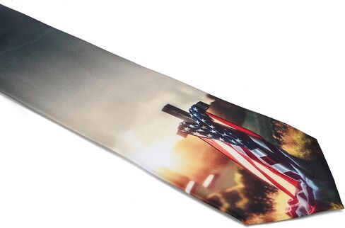 ASVP Shop Patriotic Cross Tie – American Flag on Wooden Cross at Sunset | USA Christian Necktie for Men | Religious Memorial Gift | Veteran, Church & 4th of July Wear in Saudi Arabia