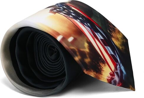 ASVP Shop Patriotic Cross Tie – American Flag on Wooden Cross at Sunset | USA Christian Necktie for Men | Religious Memorial Gift | Veteran, Church & 4th of July Wear in Saudi Arabia