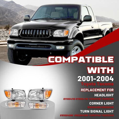 مصباح أمامي HECASA مع زاوية لمبات وضوء إشارة الانعطاف متوافق مع استبدال تويوتا تاكوما 2001-2004 لTO2503136 TO2502136 أضواء مصد إشارة المصابيح الأمامية عدسة شفافة غطاء أسود شفاف LH&RH in Saudi Arabia