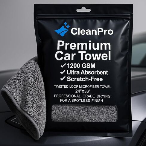 CleanPro Premium Car Drying Towel - 24"x36" - 1200 GSM Twisted Loop Microfiber - Super Absorbent, Scratch-Free, Lint-Free - Perfect for Cars, Trucks, Boats, Motorcycles, and More (Gray) in Saudi Arabia