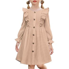 Arshiner Toddler Fall Winter Sweater Dress Ruffle Long Sleeve Ribbed Knit Button Down Casual Dresses with Pockets in Saudi Arabia