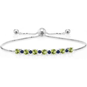 Gem Stone King 925 Sterling Silver Round Green Peridot and Blue Sapphire Tennis Bracelet for Women | 1.02 Cttw | Adjustable Bolo Bracelet For Women | Easy-On Easy-Off in Kuwait