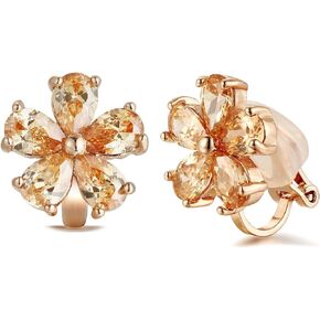 Clip On Flower Earrings for Women CZ Sparkly Stud Earrings Non Pierced Cubic Zirconia Cherry Blossom in Saudi Arabia