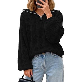 BTFBM Sweaters for Women Fall Fashion 2025 Loose Quarter Zip Pullover Collared Long Sleeve Cable Knit Winter Clothes in Kuwait