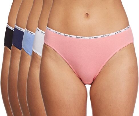 Calvin Klein 5-Pack Signature Cotton Bikini Bottoms Black/White/Genie/Continental/Blue Light Logo SM (Women's 4-6) in Saudi Arabia