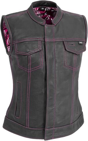 First Mfg Co Jessica Womens Motorcycle Biker Riding Leather, Mesh, Perforated Armor Biker Vest for Women with Contrast Stitch in Kuwait