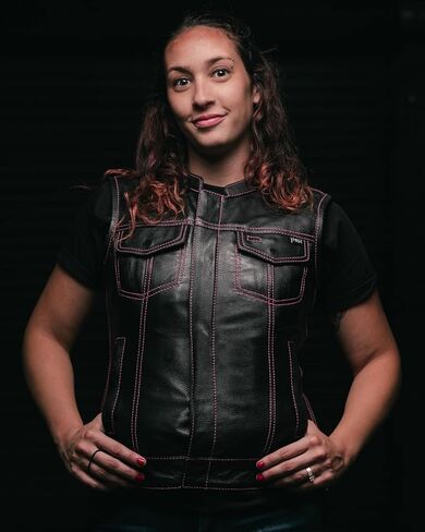 First Mfg Co Jessica Womens Motorcycle Biker Riding Leather, Mesh, Perforated Armor Biker Vest for Women with Contrast Stitch in Kuwait