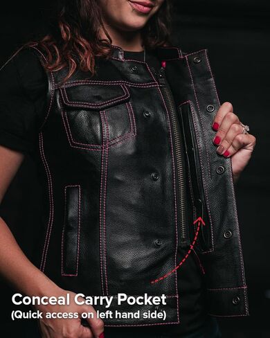 First Mfg Co Jessica Womens Motorcycle Biker Riding Leather, Mesh, Perforated Armor Biker Vest for Women with Contrast Stitch in Kuwait