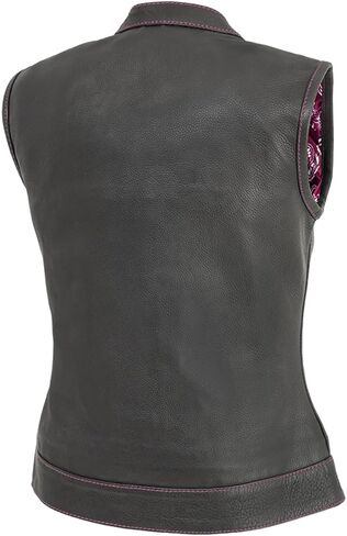 First Mfg Co Jessica Womens Motorcycle Biker Riding Leather, Mesh, Perforated Armor Biker Vest for Women with Contrast Stitch in Kuwait