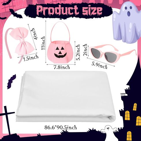 4 Pcs Pastel Halloween Sheet Ghost Costume Glasses Pumpkin Bag Ghost Boo Costume for Adults Halloween Cosplay in Saudi Arabia