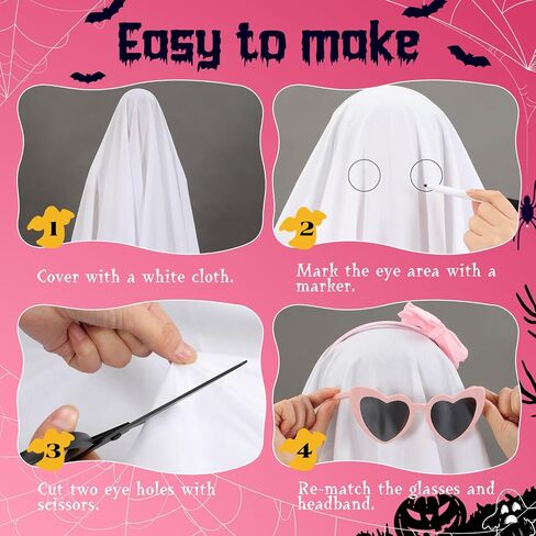 4 Pcs Pastel Halloween Sheet Ghost Costume Glasses Pumpkin Bag Ghost Boo Costume for Adults Halloween Cosplay in Saudi Arabia