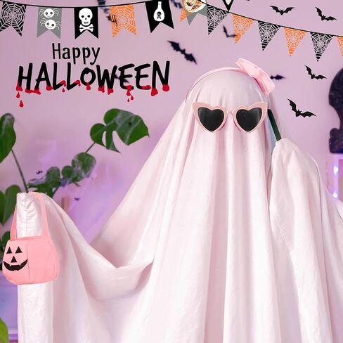 4 Pcs Pastel Halloween Sheet Ghost Costume Glasses Pumpkin Bag Ghost Boo Costume for Adults Halloween Cosplay in Saudi Arabia