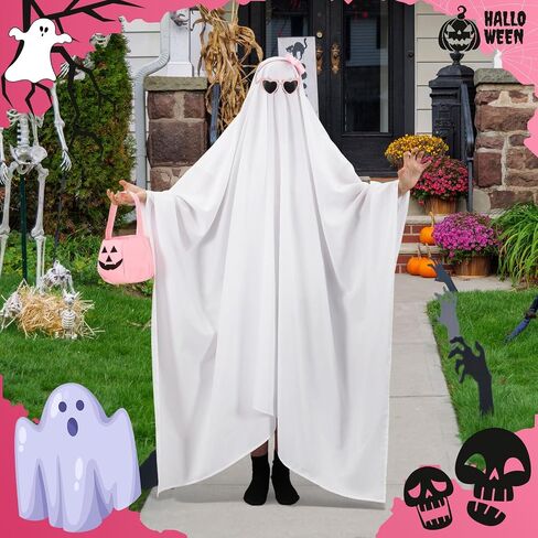4 Pcs Pastel Halloween Sheet Ghost Costume Glasses Pumpkin Bag Ghost Boo Costume for Adults Halloween Cosplay in Saudi Arabia
