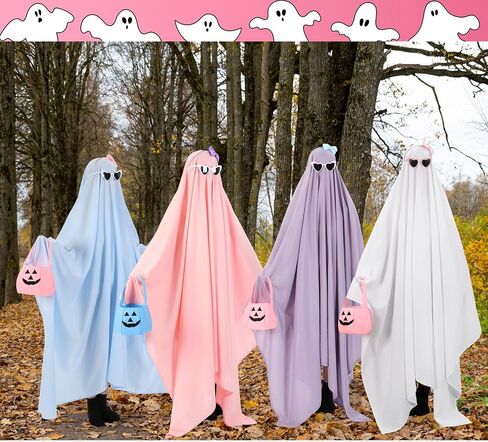 4 Pcs Pastel Halloween Sheet Ghost Costume Glasses Pumpkin Bag Ghost Boo Costume for Adults Halloween Cosplay in Saudi Arabia