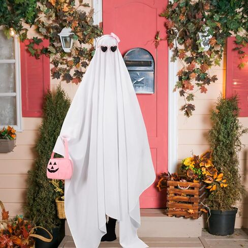 4 Pcs Pastel Halloween Sheet Ghost Costume Glasses Pumpkin Bag Ghost Boo Costume for Adults Halloween Cosplay in Saudi Arabia