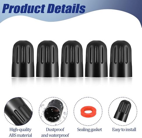 10 Pack Black Plastic Tire Valve Stem Caps with Rubber Seal Universal Long Air Valve Stem Caps for TPMS and TR20008 Rubber Valves Dustproof & Airtight Seal, All-Weather, Air Protection, ­Light-Weight in Saudi Arabia