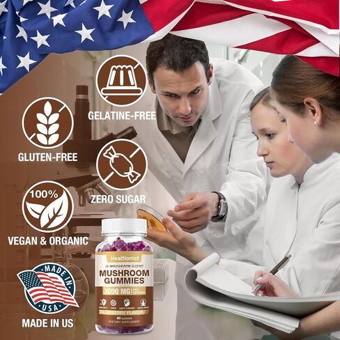 2 Packs Mushroom Complex Gummies 10 Blend - Lion's Mane Gummies for Adults, Cordyceps, Shiitake, Reishi, Chaga - Brain, Immune Support & Stress Relief, Energy, Mushroom Supplement for Men & Women in Kuwait