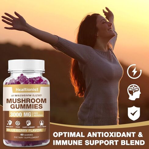 2 Packs Mushroom Complex Gummies 10 Blend - Lion's Mane Gummies for Adults, Cordyceps, Shiitake, Reishi, Chaga - Brain, Immune Support & Stress Relief, Energy, Mushroom Supplement for Men & Women in Kuwait