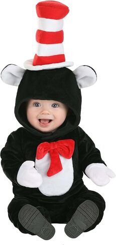 Infant The Cat in the Hat Costume - Velour Jumpsuit with Hood, Attached Hat, and Stuffed Tail in Saudi Arabia