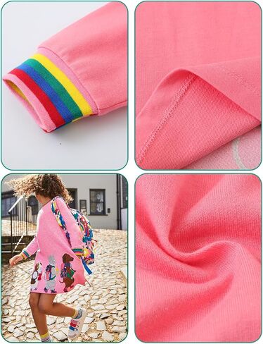 FreeLu Girls' Cotton Casual Longsleeve Party Dresses Special Occasion Cartoon Print Dress 2-7Y in Saudi Arabia