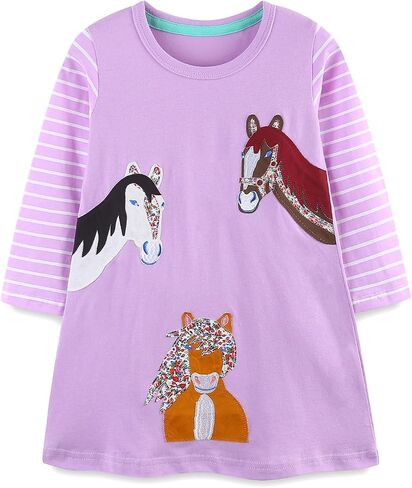 FreeLu Girls' Cotton Casual Longsleeve Party Dresses Special Occasion Cartoon Print Dress 2-7Y in Saudi Arabia