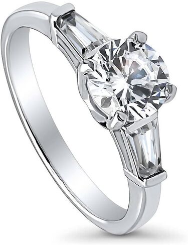 BERRICLE Sterling Silver Solitaire 3-Stone Promise Wedding Engagement Rings for Her, Cubic Zirconia CZ Ring - Emerald, Pear, Round Cut in Saudi Arabia
