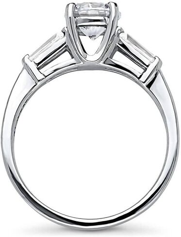 BERRICLE Sterling Silver Solitaire 3-Stone Promise Wedding Engagement Rings for Her, Cubic Zirconia CZ Ring - Emerald, Pear, Round Cut in Saudi Arabia