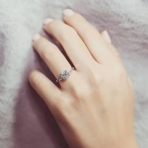 BERRICLE Sterling Silver Solitaire 3-Stone Promise Wedding Engagement Rings for Her, Cubic Zirconia CZ Ring - Emerald, Pear, Round Cut in Saudi Arabia