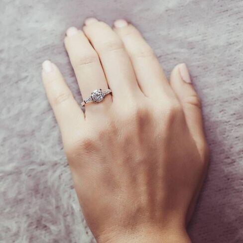 BERRICLE Sterling Silver Solitaire 3-Stone Promise Wedding Engagement Rings for Her, Cubic Zirconia CZ Ring - Emerald, Pear, Round Cut in Saudi Arabia