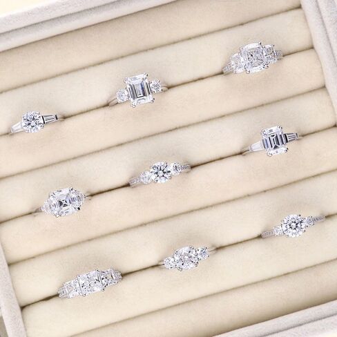 BERRICLE Sterling Silver Solitaire 3-Stone Promise Wedding Engagement Rings for Her, Cubic Zirconia CZ Ring - Emerald, Pear, Round Cut in Saudi Arabia