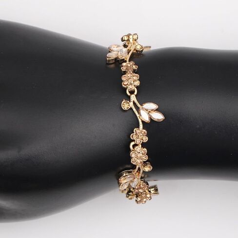 Brides Bridesmaid Flower Leaf Choker Necklace Dangle Earrings Link Bracelet Austrian Crystal Wedding Jewelry Set for Prom Costume Party Accessories for Woman in Saudi Arabia