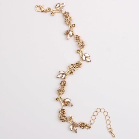 Brides Bridesmaid Flower Leaf Choker Necklace Dangle Earrings Link Bracelet Austrian Crystal Wedding Jewelry Set for Prom Costume Party Accessories for Woman in Saudi Arabia