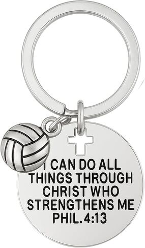 SportyBella Volleyball Keychain I Can Do All Things Through Christ Phil 4:13 Engraved Charm Gift for Volleyball Players in Saudi Arabia