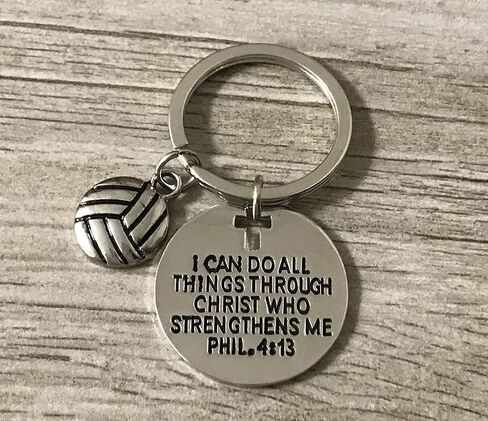 SportyBella Volleyball Keychain I Can Do All Things Through Christ Phil 4:13 Engraved Charm Gift for Volleyball Players in Saudi Arabia