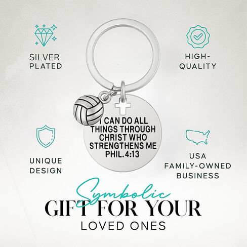 SportyBella Volleyball Keychain I Can Do All Things Through Christ Phil 4:13 Engraved Charm Gift for Volleyball Players in Saudi Arabia