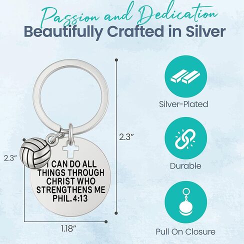 SportyBella Volleyball Keychain I Can Do All Things Through Christ Phil 4:13 Engraved Charm Gift for Volleyball Players in Saudi Arabia