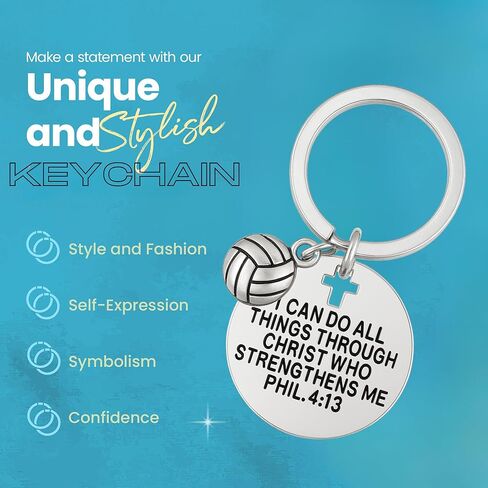 SportyBella Volleyball Keychain I Can Do All Things Through Christ Phil 4:13 Engraved Charm Gift for Volleyball Players in Saudi Arabia