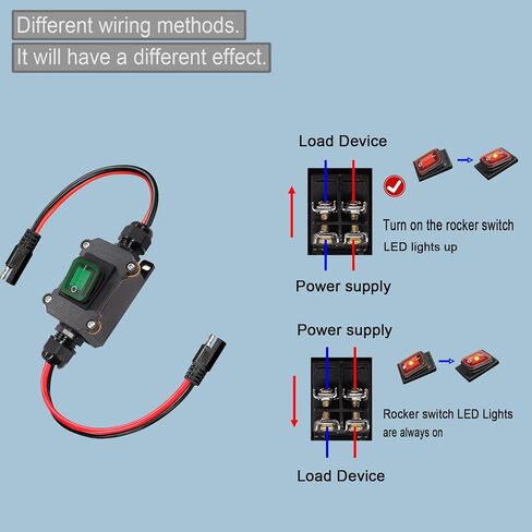 DC 12V Inline Power Toggle Switch, IP67 Waterproof 12AWG ON/Off Switch SAE Cable with Quick Red Light Button, Suit for Camp Trailer,Motorcycle,Solar Panel,RV, or Others Device (DC Red SAE) in Kuwait