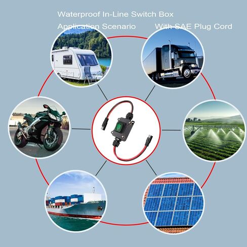 DC 12V Inline Power Toggle Switch, IP67 Waterproof 12AWG ON/Off Switch SAE Cable with Quick Red Light Button, Suit for Camp Trailer,Motorcycle,Solar Panel,RV, or Others Device (DC Red SAE) in Kuwait
