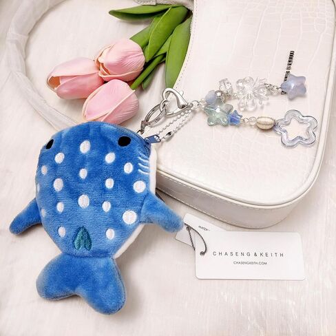 Cute Keychain Whale Shark Coin Purse Keychain,Kawaii Plush Change Purse with Zipper Aesthetic Key Chain Handmade Bag Charms (Pink) in Saudi Arabia