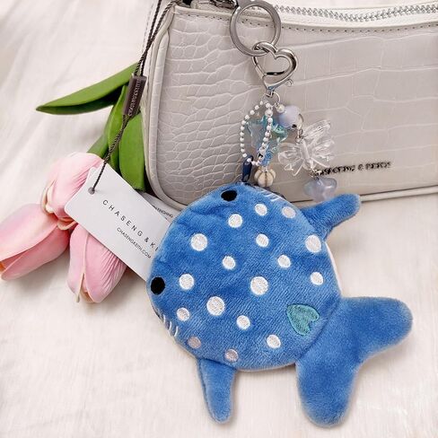 Cute Keychain Whale Shark Coin Purse Keychain,Kawaii Plush Change Purse with Zipper Aesthetic Key Chain Handmade Bag Charms (Pink) in Saudi Arabia