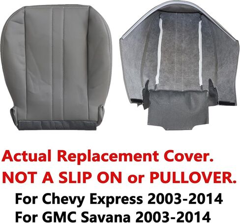 SecosAutoparts Driver or Passenger Side Bottom Replacement Leather Seat Cover Gray Compatible with Chevy Express GMC Savana 2003-2014 in Saudi Arabia